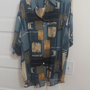 Men's Short-Sleeve Patterned Shirt - Teal & Mustard